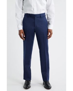 Zanella Parker Flat Front Stretch Wool Flannel Pants - Blue