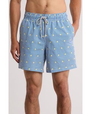 Rainforest Sunny Lemon Stripe Seersucker Swim Trunks - Blue