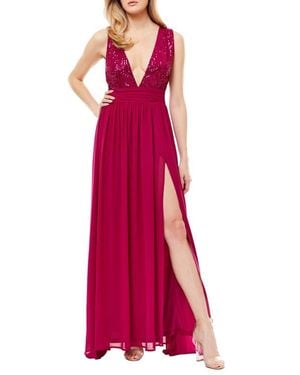 Love By Design Daphne Sequin Top V-Plunge Maxi Dress - Red