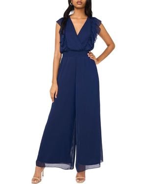 Halogen® Ruffle Surplice Wide Leg Jumpsuit - Blue