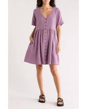 Madewell Lightspun Button Front Minidress - Red