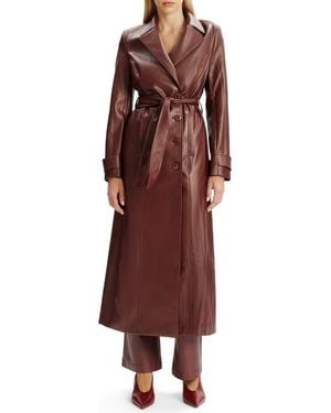 Bardot Double Breasted Faux Leather Longline Coat - Red