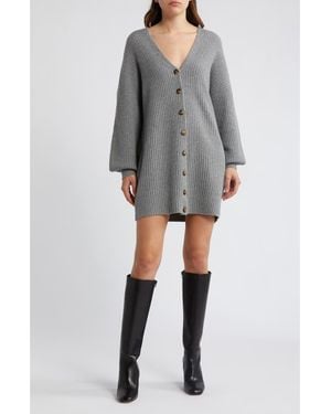 French Connection Babysoft Rib Button Front Long Sleeve Sweater Dress - Gray