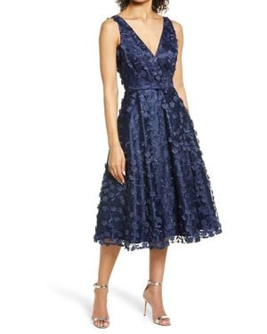 Eliza J 3D Appliqué Fit & Flare Cocktail Dress - Blue
