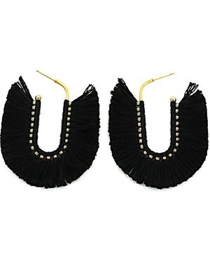 Panacea Fringe Hoop Earrings - Black