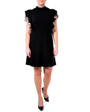 Nina Leonard Flutter Sleeve Woven Dress - Black