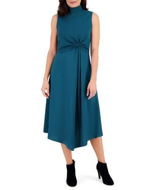 London Times Knit Popover A-Line Dress - Blue