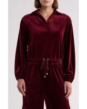 Gemma  Jane Long Sleeve Drawstring Waist Corduroy Top - Red