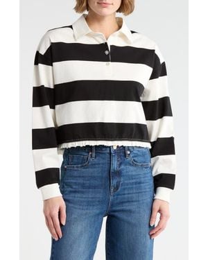 Vigoss Stripe Long Sleeve Cotton Polo - Blue