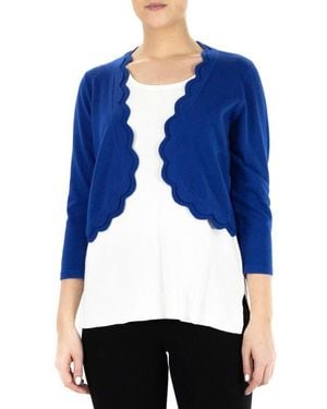 Nina Leonard Scalloped Bolero Shrug Sweater - Blue