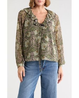 Tahari Ruffle Tie Neck Top - Green
