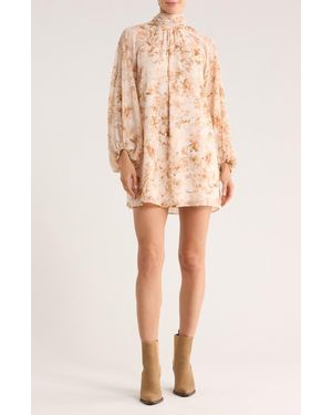 Matty M Evelyn Floral Mock Neck Long Sleeve Dress - Natural