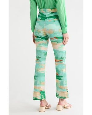 Longchamp High Waist Cotton & Linen Ankle Pants - Green