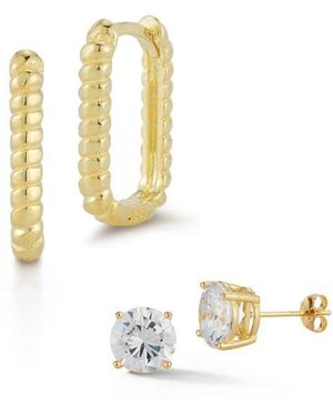 Glaze Jewelry Set Of 2 Cubic Zirconia Stud & Twisted Oval Hoop Earrings - Metallic