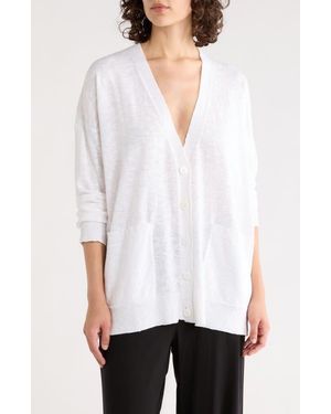 Eileen Fisher V-Neck Organic Linen & Organic Cotton Cardigan - White