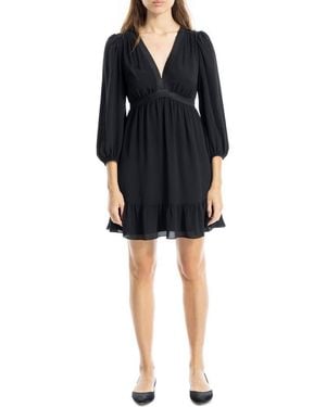 Max Studio V-Neck Three-Quarter Sleeve Minidress - Black