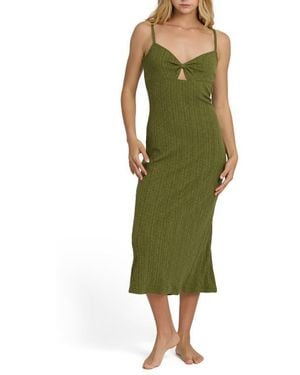 Billabong Sweet Moves Texture Cotton Blend Midi Slipdress - Green
