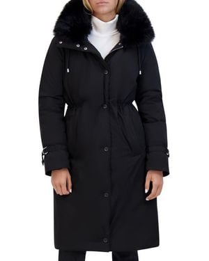 Kenneth Cole Hooded Jacket With Faux Fur Trim - Black