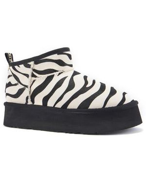Australia Luxe Cozy Genuine Shearling Zebra Ultra Platform Bootie - White