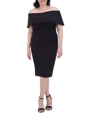 Vince Camuto Off The Shoulder Midi Cocktail Dress - Black