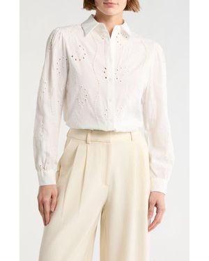 Forgotten Grace Eyelet Hidden Placket Top - White