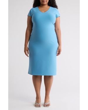 Nordstrom Rack V-Neck Midi Shift Dress - Blue