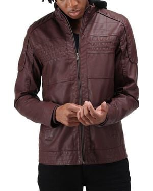 Xray Jeans Faux Leather Hooded Moto Jacket With Faux Fur Lining - Brown