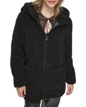 Andrew Marc Seneca Faux Shearling Hooded Jacket - Black