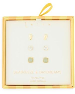 Leith Seabreeze & Daydreams Set Of 3 Fish Stud Earrings - Metallic