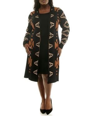 Nina Leonard Long Leopard Print Cardigan - Black
