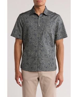 Nordstrom Rack Short Sleeve Cotton Poplin Button-Up Shirt - Gray