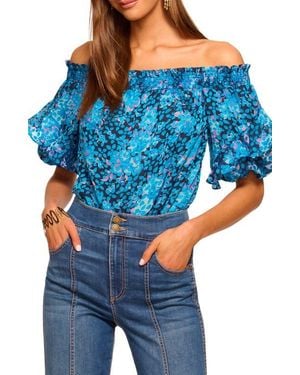 Ramy Brook Fiona Floral Off The Shoulder Top - Blue