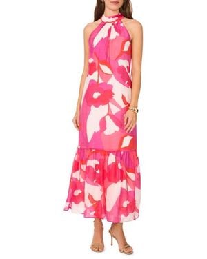Halogen® Floral Print Ruffle Hem Sleeveless Maxi Dress - Pink