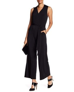 Nina Leonard Solid Tie Waist Jumpsuit - Blue