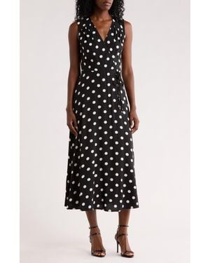 Calvin Klein Polka Dot Sleeveless Faux Wrap Maxi Dress - Black