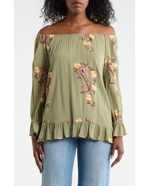 Forgotten Grace Paisley Embroidered Top - Green