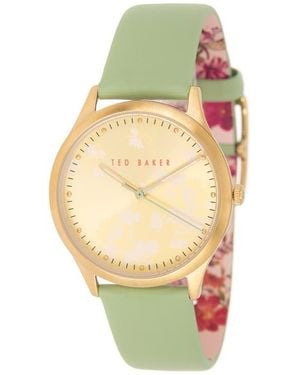 Ted Baker London Belgravia Leather Strap Watch, 35Mm - Green