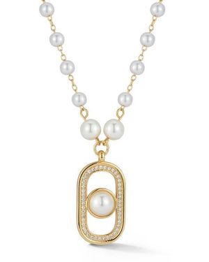 Chloe and Madison Faux Pearl Pendant Necklace - Metallic