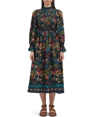 CELINA MOON Aurnia Floral Long Sleeve Midi Dress - Black