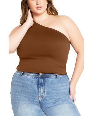 City Chic Swept Away One-Shoulder Top - Blue