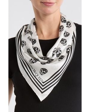 McQueen Skull Print Silk Scarf - Black