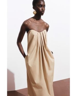 Mango Strapless Pleat Front Dress - Natural