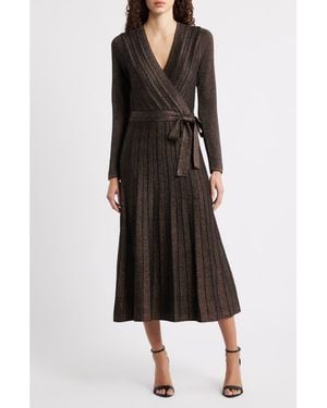 Eliza J Metallic Long Sleeve Knit Midi Dress - Black