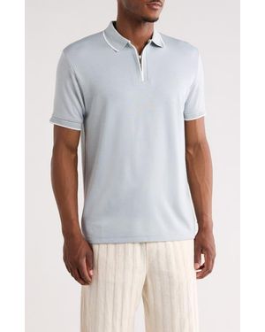 Denim and Flower Quarter Zip Polo - White