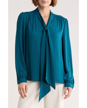 Gemma Jane Tie Neck Georgette Top - Blue