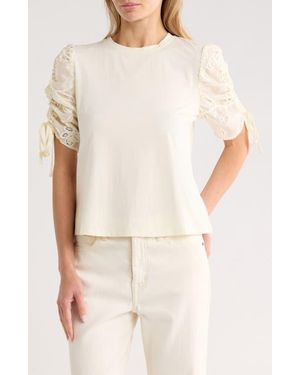 Nicole Miller Sequin Embellished Puff Sleeve Top - Natural