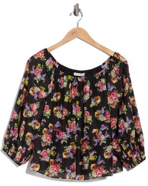 Alice + Olivia Floral Print Ruffle Peasant Top - Black