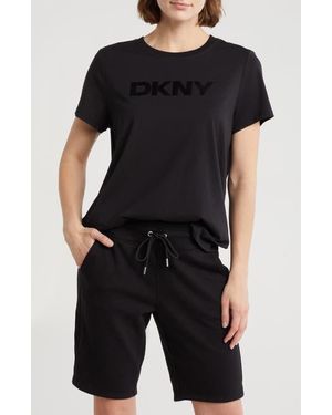 DKNY Tonal Logo Cotton & Modal Graphic T-Shirt - Black