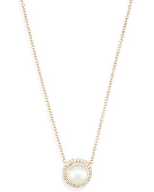 Nadri 7.5-8Mm Cultured Pearl Halo Pendant Necklace - Black