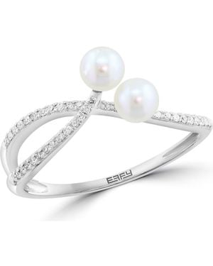 Effy Sterling Akoya Pearl & Diamond Ring - White